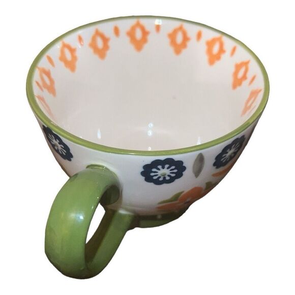 Turkish Floral Design Raised Relief Stoneware Footed Coffee Mug Cup 14oz - Picture 3 of 3